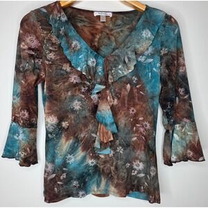 VTG Y2K Dressbarn‎ Ruffle Top Sz S Flare Sleeve Forest Fairy Grunge Whimsigoth